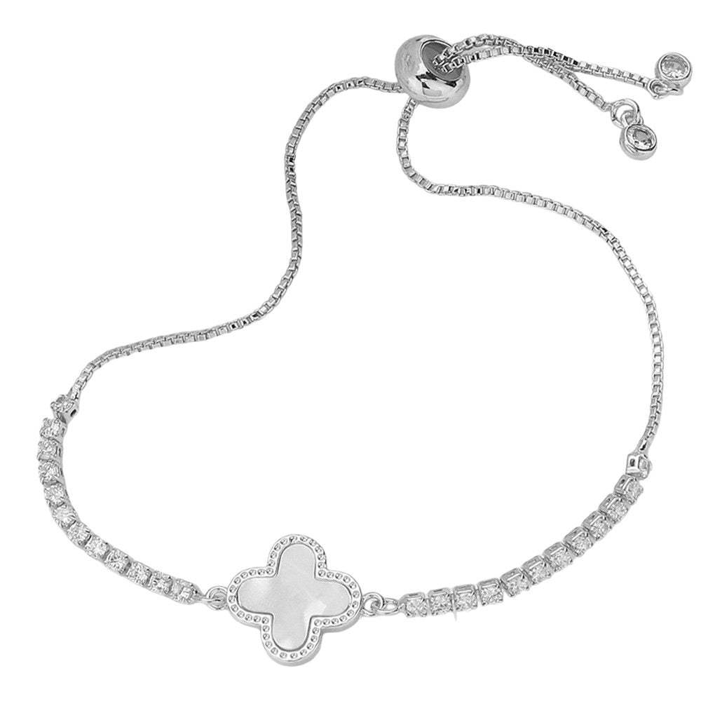 Mother Of Pearl Quatrefoil Pointed Brass Tie Bracelet - Madeline Love - Flyclothing LLC