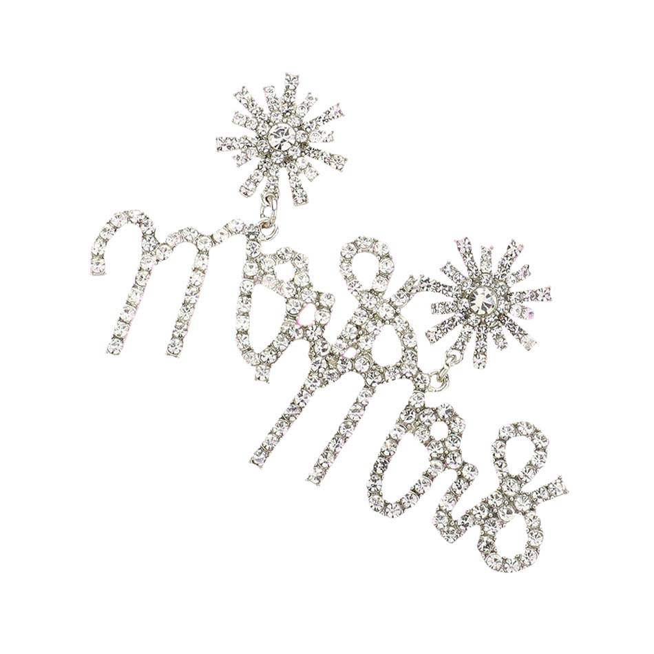MRS Rhinestone Embellished Message Dangle Earrings - Madeline Love - Flyclothing LLC