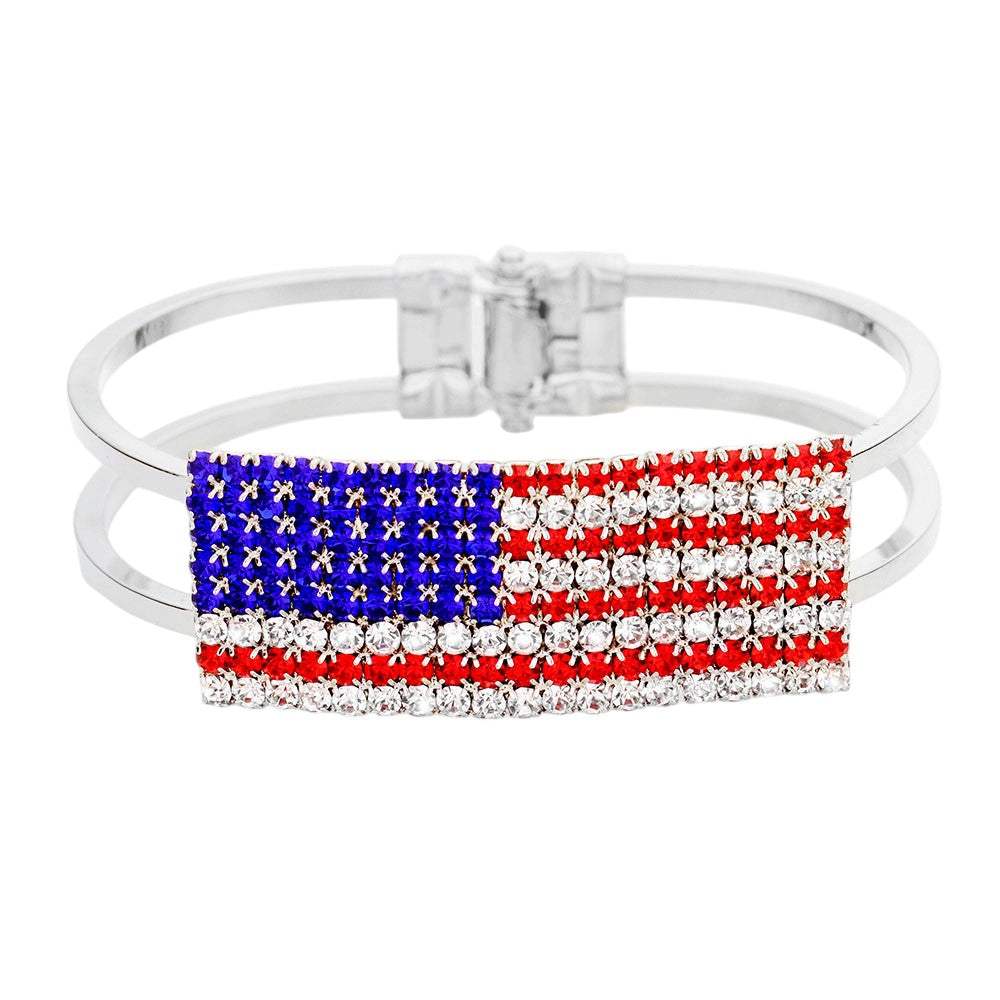 Crystal Pave American Flag Hinged Bracelet - Madeline Love - Flyclothing LLC