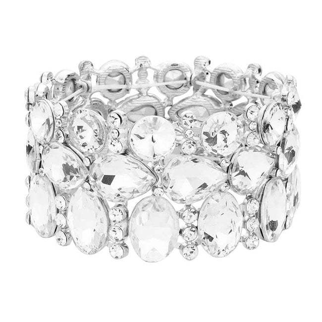 Multi Stone Cluster Evening Stretch Bracelet - Madeline Love - Flyclothing LLC