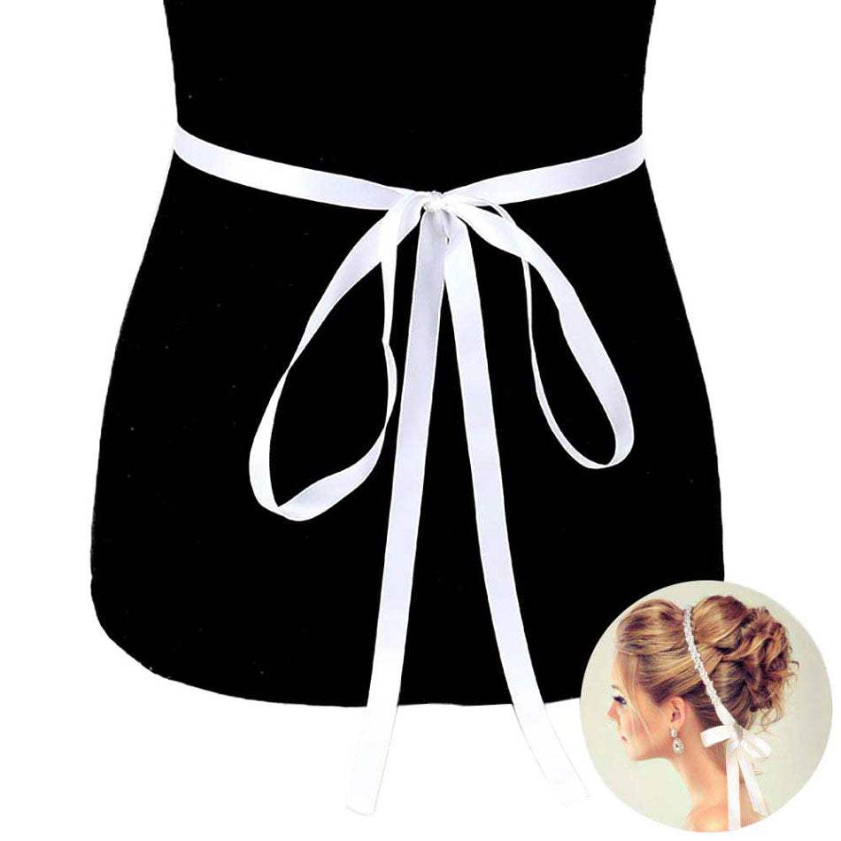 Multi Stone Embellished Sash Ribbon Wedding Belt Headband - Madeline Love - Flyclothing LLC