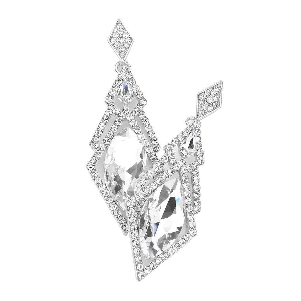 Oval Rhinestone Accented Dangle Evening Earrings - Madeline Love - Flyclothing LLC