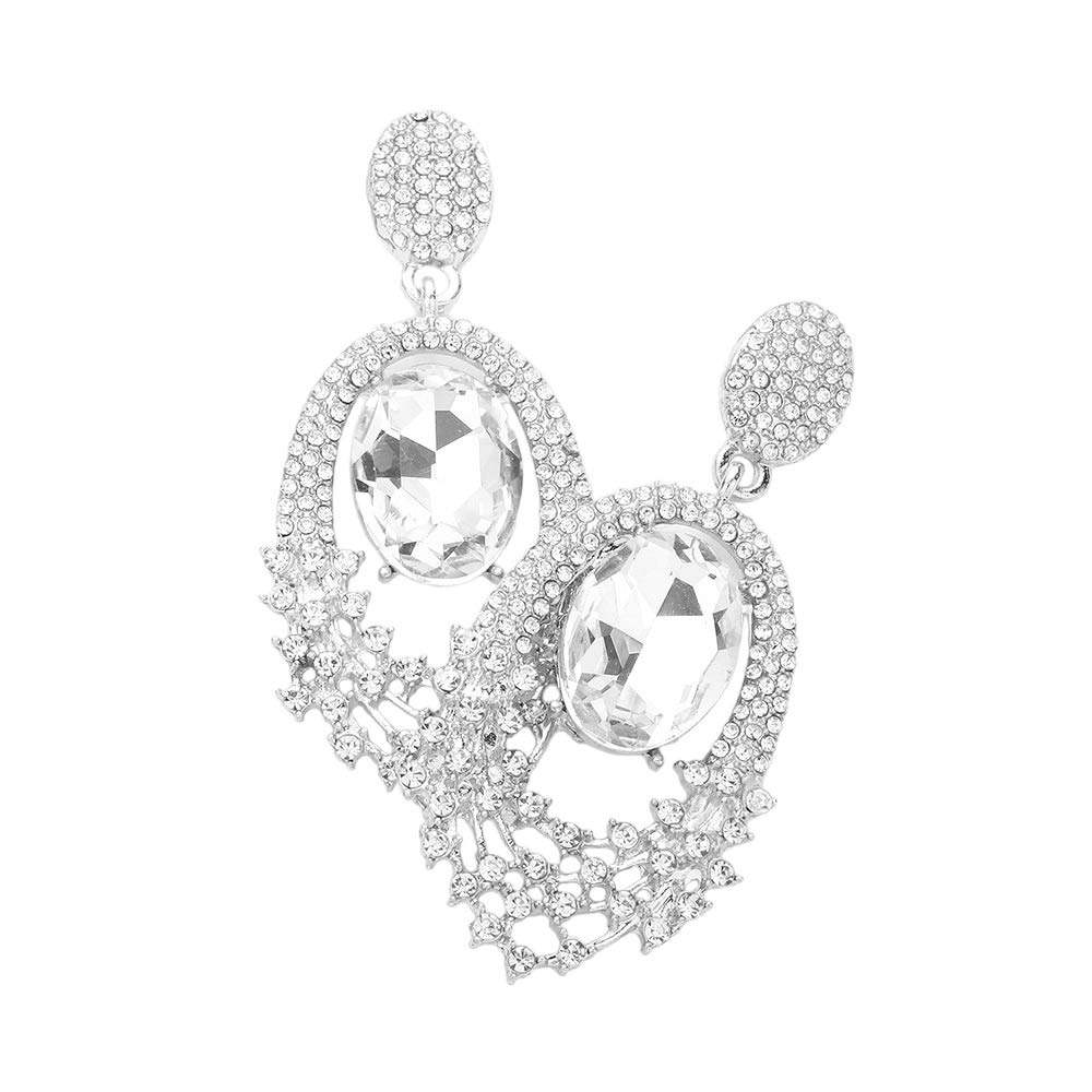 Oval Stone Accented Dangle Evening Earrings - Madeline Love - Flyclothing LLC