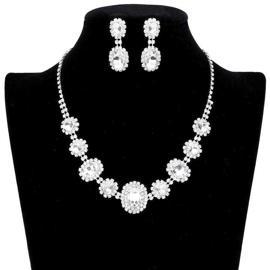 Oval Stone Accented Rhinestone Trimmed Necklace - Madeline Love - Flyclothing LLC