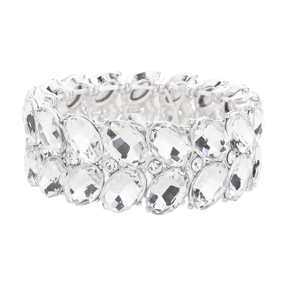 Oval Stone Cluster Stretch Evening Bracelet - Madeline Love - Flyclothing LLC
