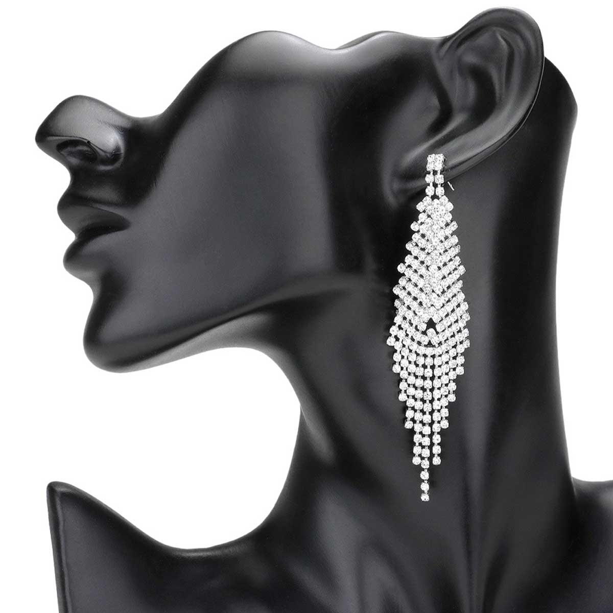 Pave Crystal Rhinestone Fringe Evening Earrings - Madeline Love - Flyclothing LLC