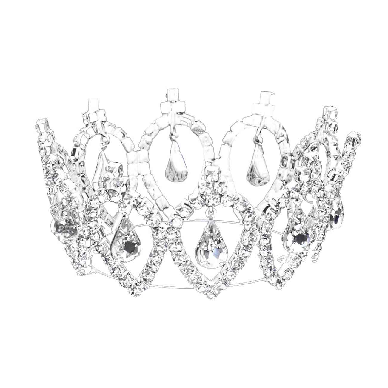 Pave Crystal Rhinestone Teardrop Dangle Mini Crown Tiara - Madeline Love - Flyclothing LLC