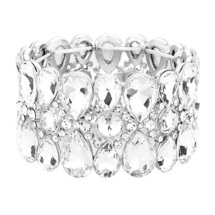 Pear Crystal Floral Rhinestone Stretch Evening Bracelet - Madeline Love - Flyclothing LLC
