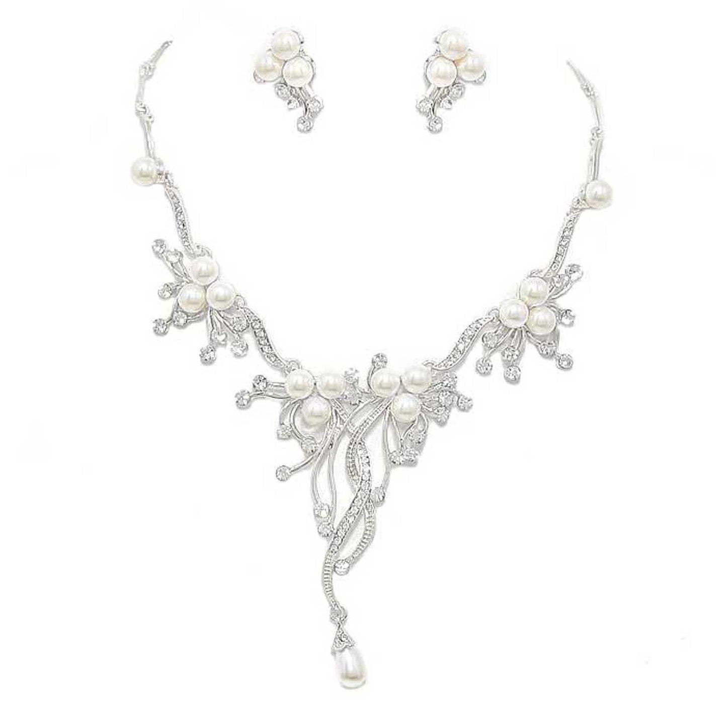 Pearl Accented Floral Rhinestone Necklace - Madeline Love - Flyclothing LLC