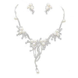 Pearl Accented Floral Rhinestone Necklace - Madeline Love - Flyclothing LLC