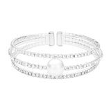 Pearl Accented Split Rhinestone Evening Cuff Bracelet - Madeline Love - Flyclothing LLC