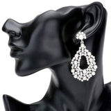 Pearl Detail Rhinestone Open Teardrop Evening Earrings - Madeline Love - Flyclothing LLC
