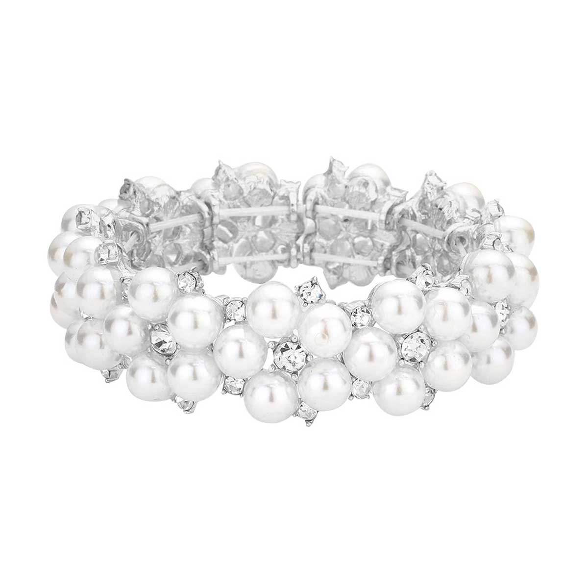 Pearl Flower Cluster Link Stretch Bracelet - Madeline Love - Flyclothing LLC