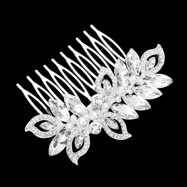 Pearl Marquise Stone Accented Leaf Hair Comb - Madeline Love - Flyclothing LLC