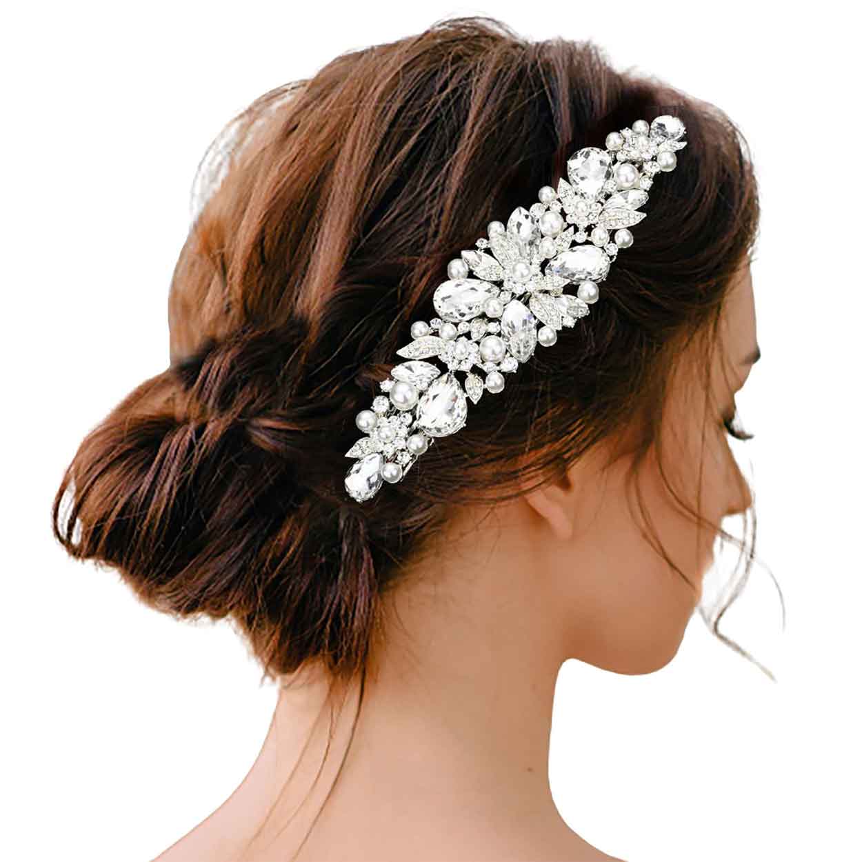 Pearl Multi Stone Embellished Flower Leaf Hair Comb - Madeline Love - Flyclothing LLC