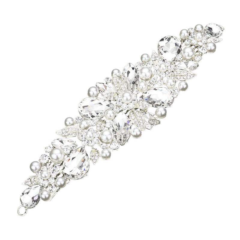 Pearl Multi Stone Embellished Flower Leaf Hair Comb - Madeline Love - Flyclothing LLC