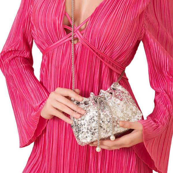 Pearl Tip Chain Mini Sequin Crossbody Bag - Madeline Love - Flyclothing LLC