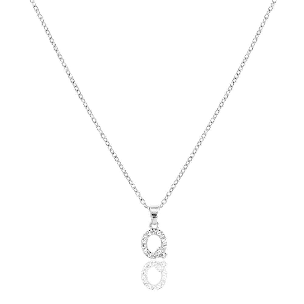 Q Stainless Steel CZ Stone Paved Monogram Pendant Necklace - Madeline Love - Flyclothing LLC