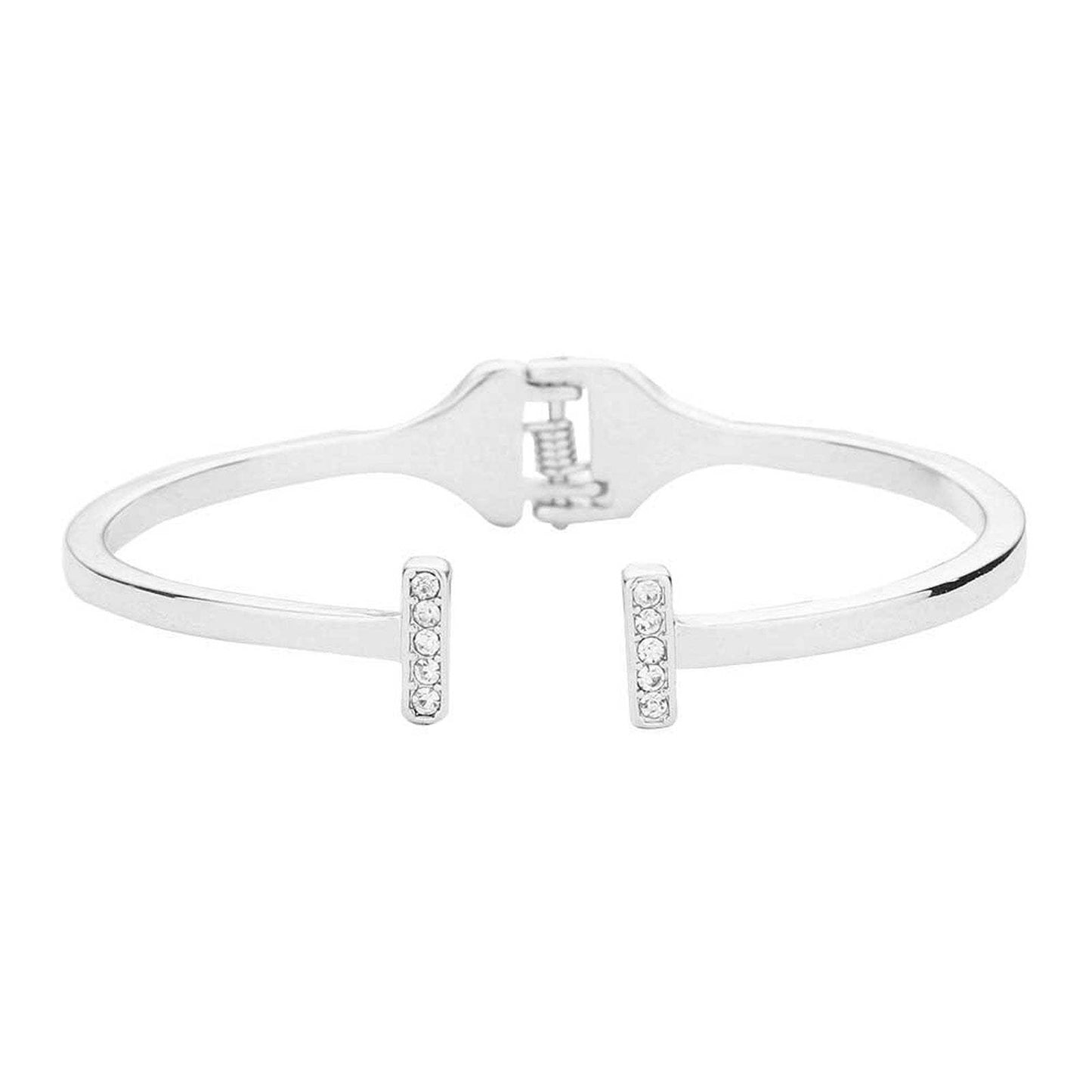 Rhinestone Embellished Metal Rectangle Cuff Bracelet - Madeline Love - Flyclothing LLC