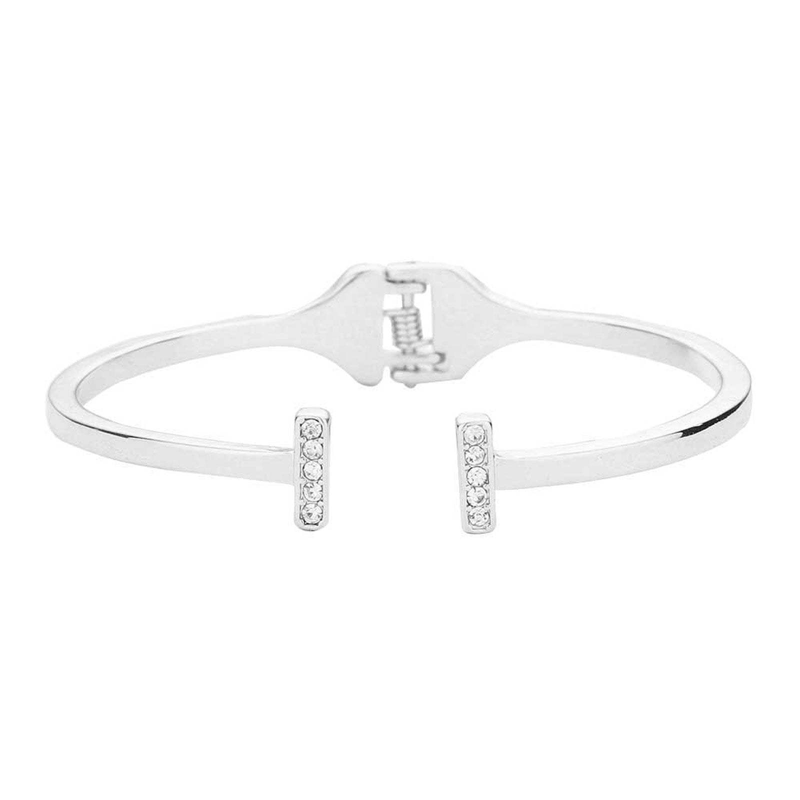 Rhinestone Embellished Metal Rectangle Cuff Bracelet - Madeline Love - Flyclothing LLC