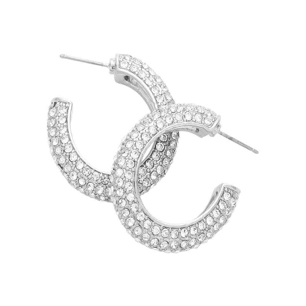Rhinestone Embellished Oval Hoop Evening Earrings - Madeline Love - Flyclothing LLC