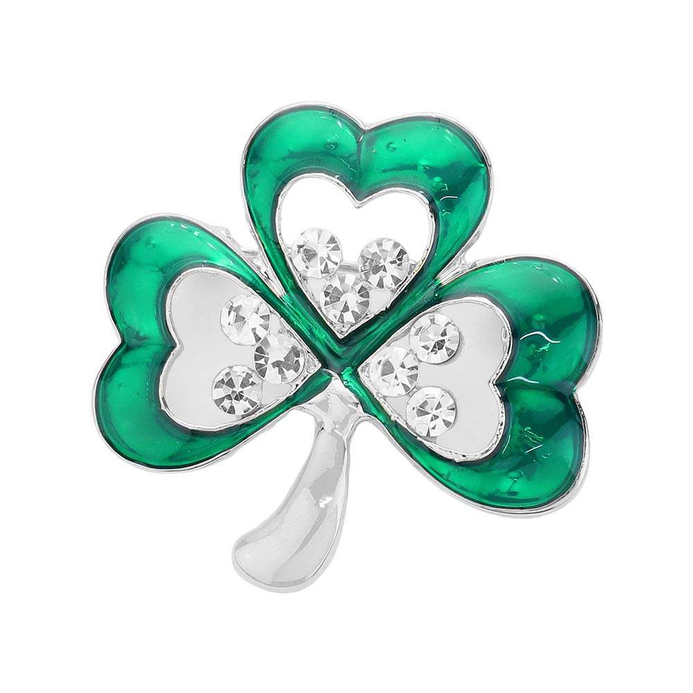 Rhinestone Enamel Clover Pin Brooch - Madeline Love - Flyclothing LLC