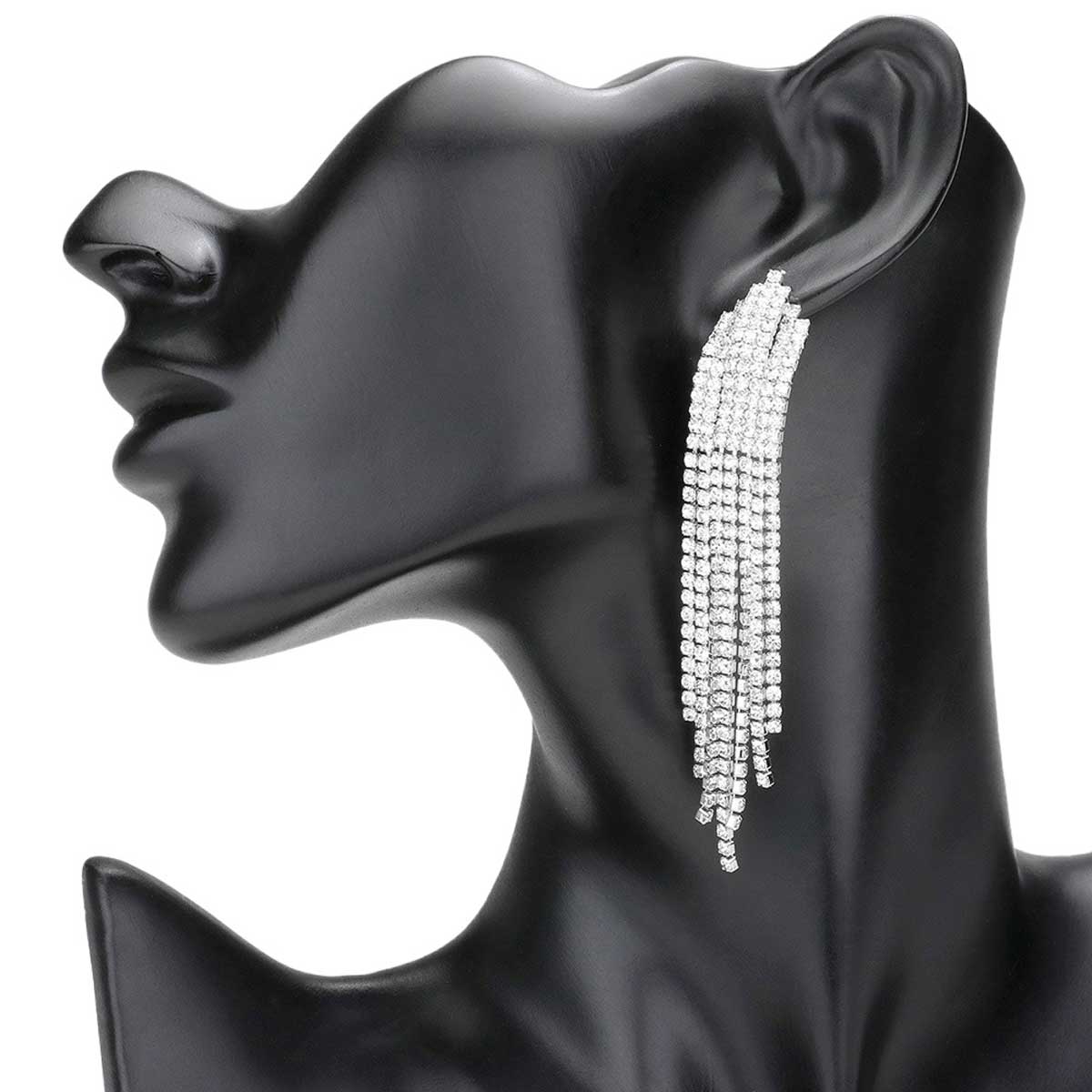 Rhinestone Fringe Dangle Evening Earrings - Madeline Love - Flyclothing LLC