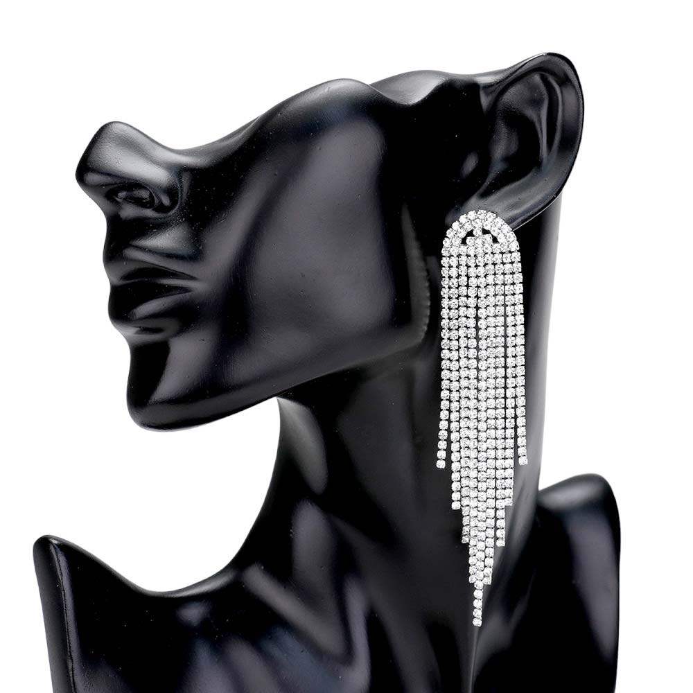 Rhinestone Fringe Drop Evening Earrings - Madeline Love - Flyclothing LLC