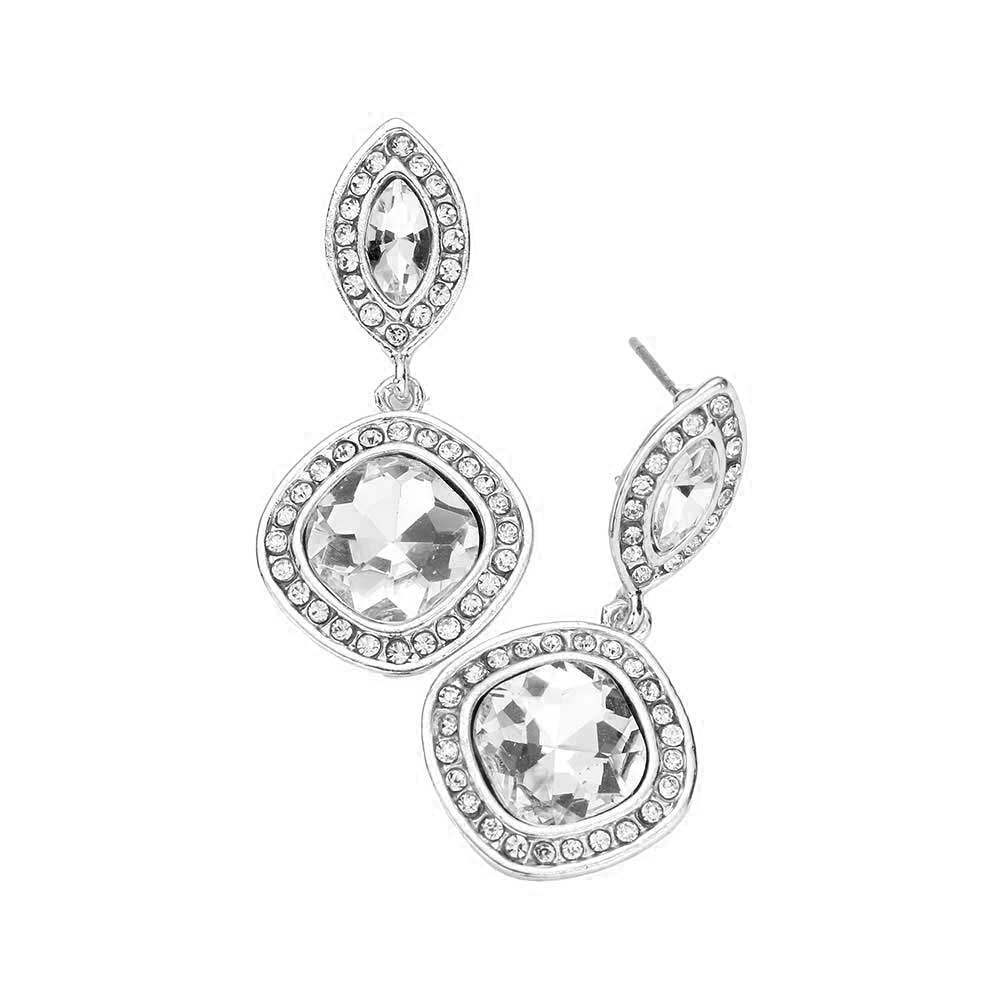 Rhinestone Marquise Square Stone Dangle Evening Earrings - Madeline Love - Flyclothing LLC