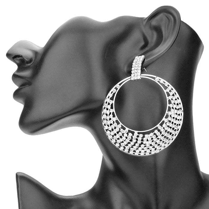 Rhinestone Pave Abstract Circle Dangle Evening Earrings - Madeline Love - Flyclothing LLC