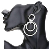 Rhinestone Pave Double Open Circle Dangle Evening Earrings - Madeline Love - Flyclothing LLC