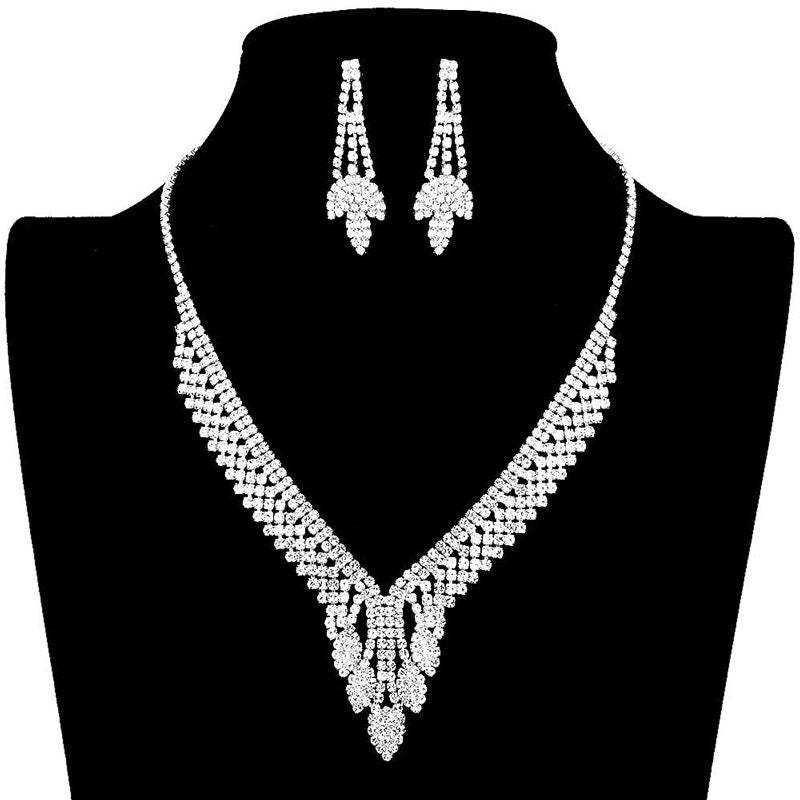 Rhinestone Pave Marquise Accented Necklace Earring Set - Madeline Love - Flyclothing LLC