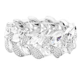 Rhinestone Pave Marquise Stone Leaf Stretch Evening Bracelet - Madeline Love - Flyclothing LLC