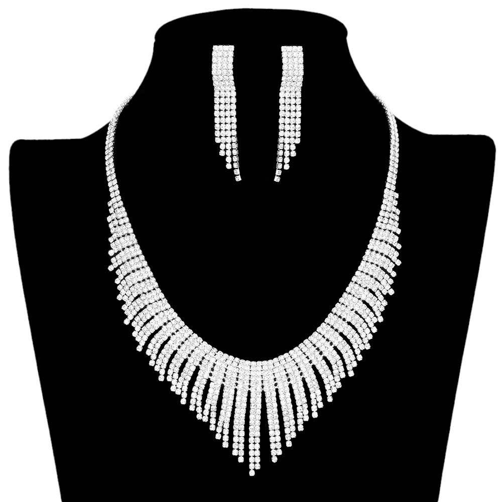 Rhinestone Pave Necklace Earring Set - Madeline Love - Flyclothing LLC