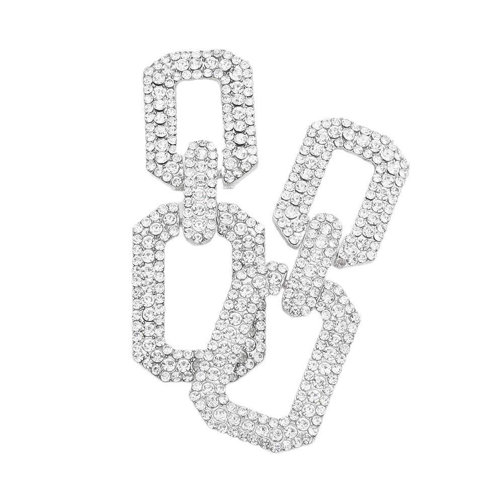 Rhinestone Paved Open Square Link Evening Earrings - Madeline Love - Flyclothing LLC