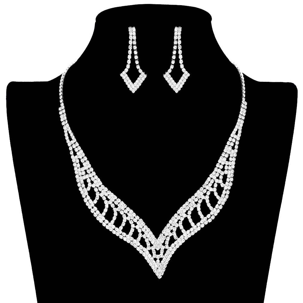 Rhinestone Paved V Shaped Jewelry Set - Madeline Love - Flyclothing LLC