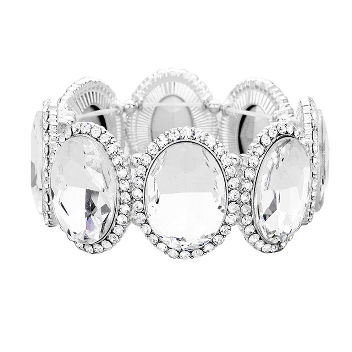 Rhinestone Trim Oval Crystal Stretch Evening Bracelet - Madeline Love - Flyclothing LLC