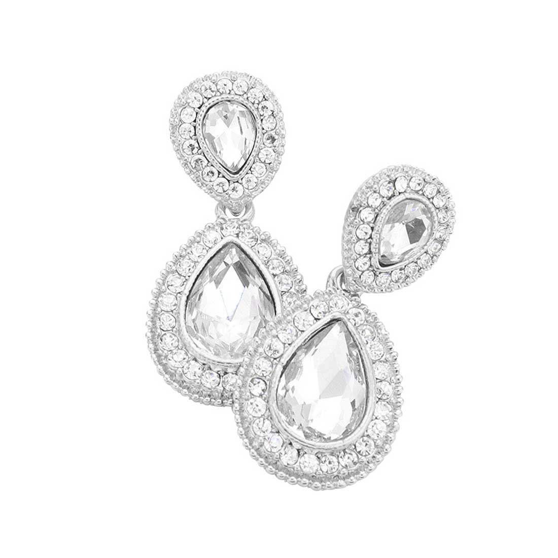 Rhinestone Trim Teardrop Evening Earrings - Madeline Love - Flyclothing LLC
