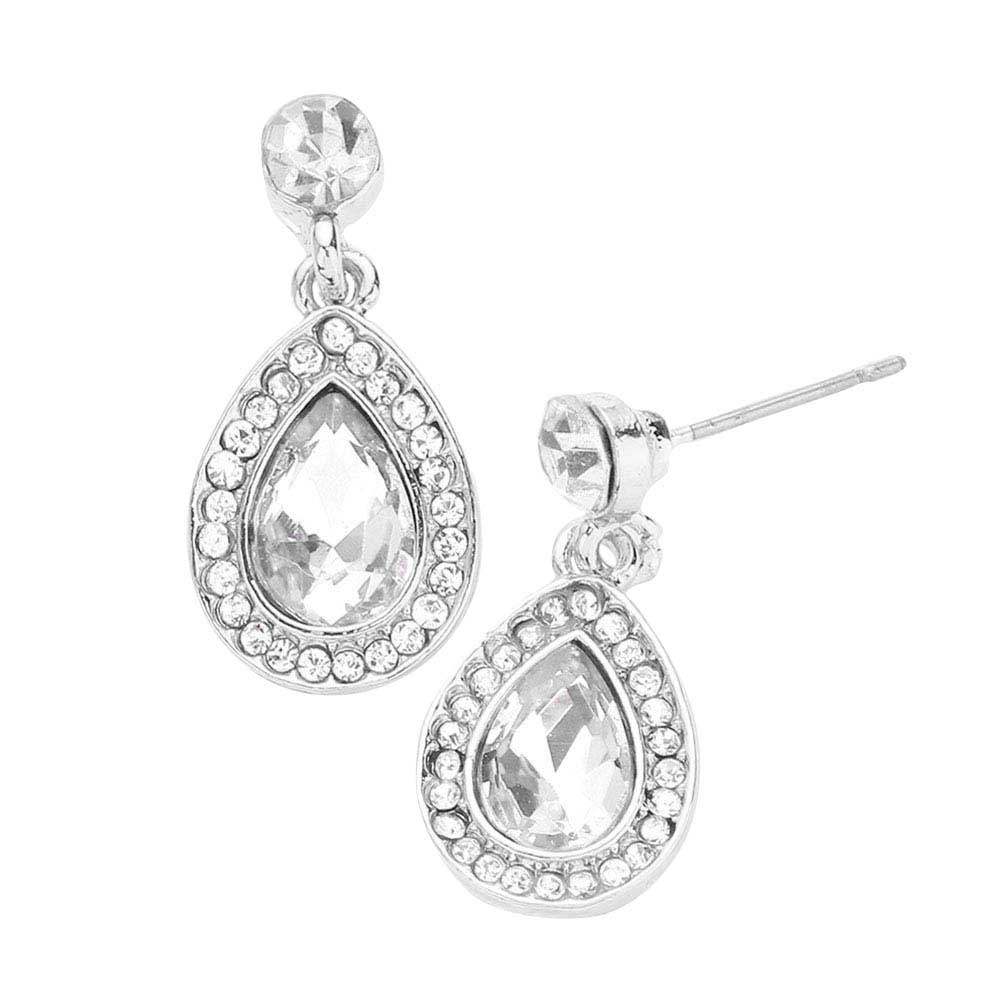 Rhinestone Trim Teardrop Stone Dangle Evening Earrings - Madeline Love - Flyclothing LLC