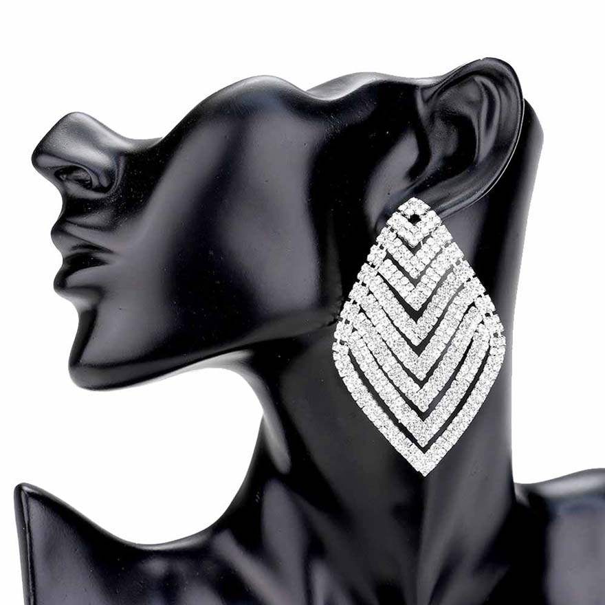 Rhinestone V Shape Rhombus Evening Earrings - Madeline Love - Flyclothing LLC