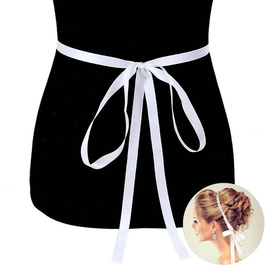 Round Crystal Stone Ribbon Bridal Wedding Belt Headband - Madeline Love - Flyclothing LLC