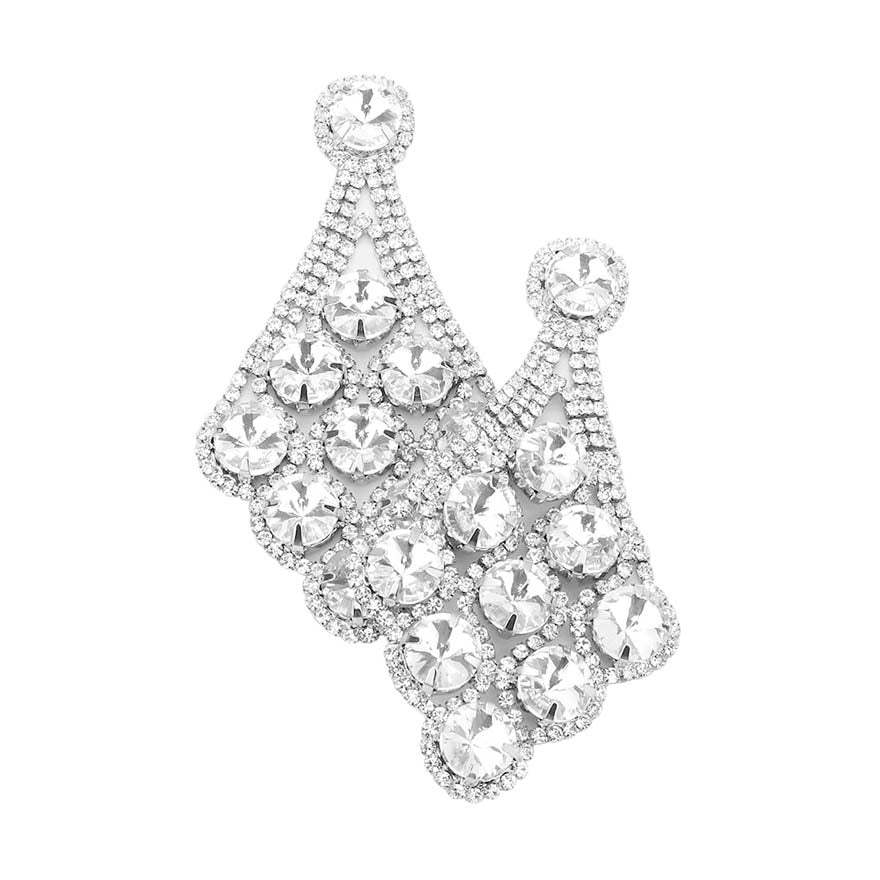 Round Stone Accented Dangle Evening Earrings - Madeline Love - Flyclothing LLC