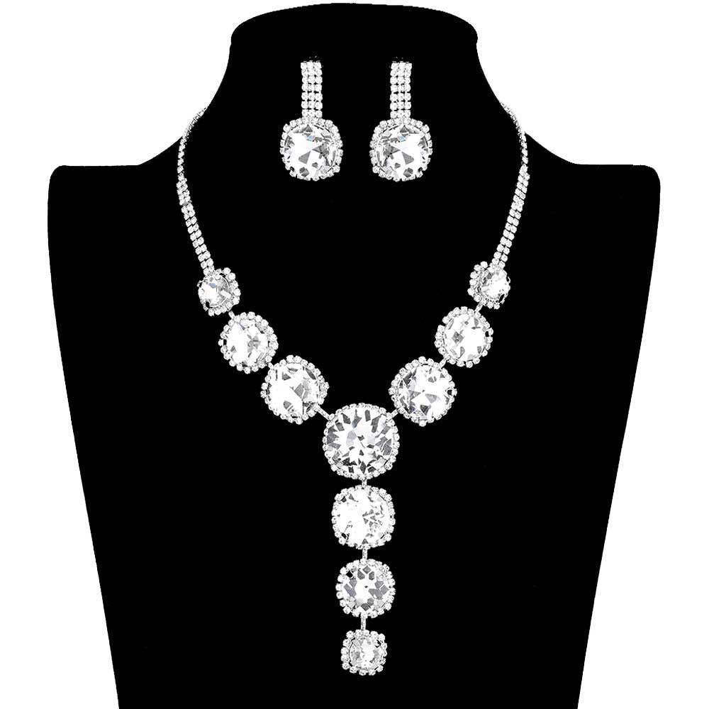 Round Stone Accented Evening Necklace Earring Set - Madeline Love - Flyclothing LLC