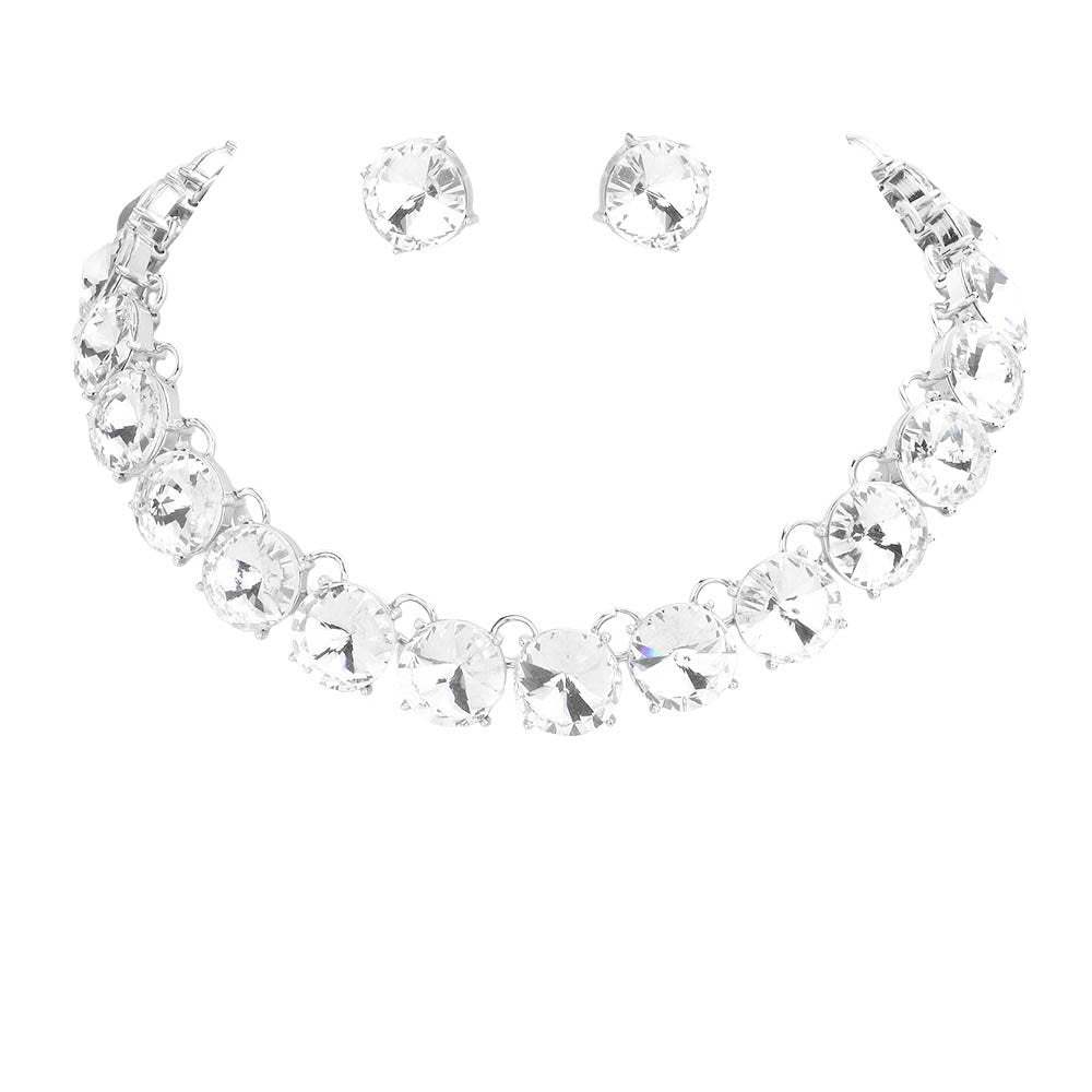 Round Stone Link Evening Necklace Earring Set - Madeline Love - Flyclothing LLC