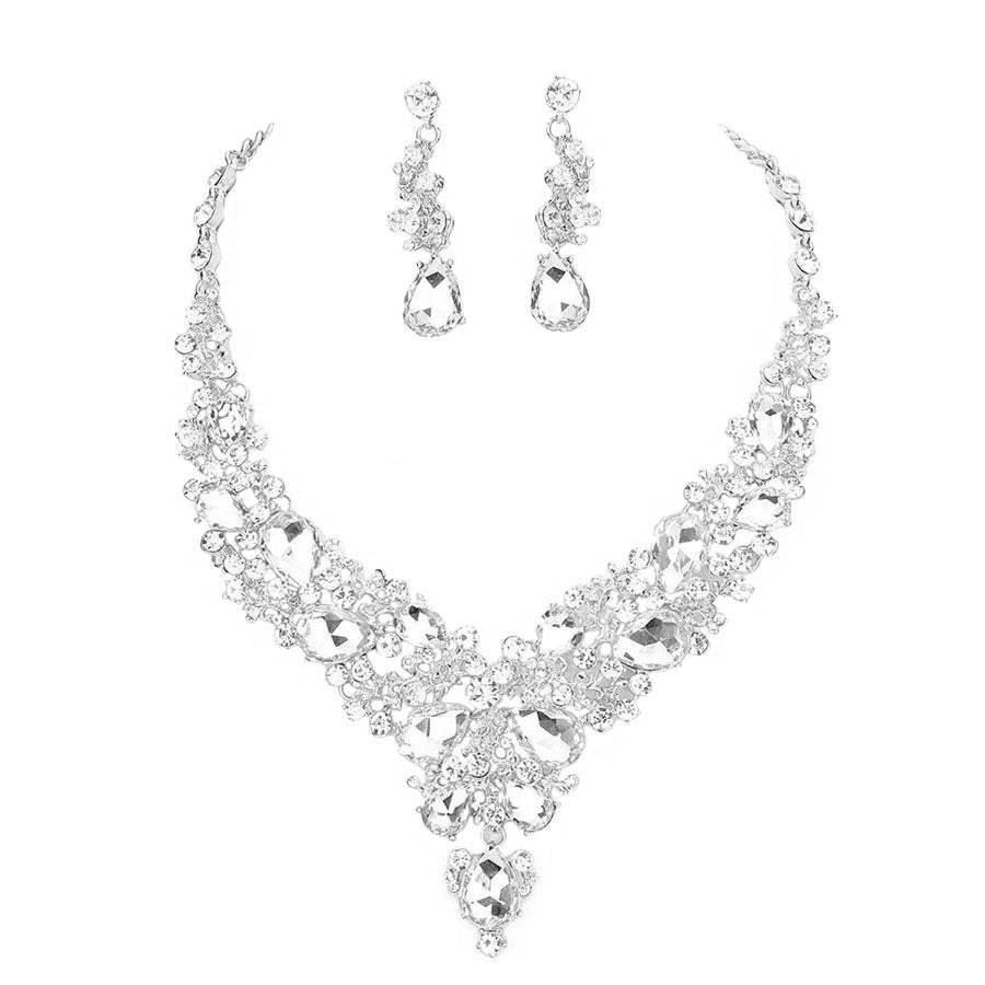 Round Teardrop Stone Accented Evening Necklace - Madeline Love - Flyclothing LLC