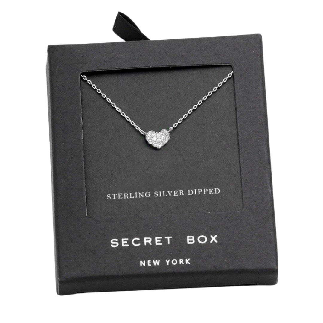 Secret Box Sterling Silver Crystal Heart Pendant Necklace - Madeline Love - Flyclothing LLC