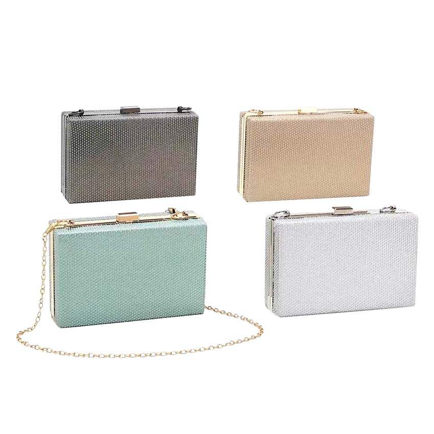 Shimmery Rectangle Evening Clutch Crossbody Bag - Madeline Love - Flyclothing LLC
