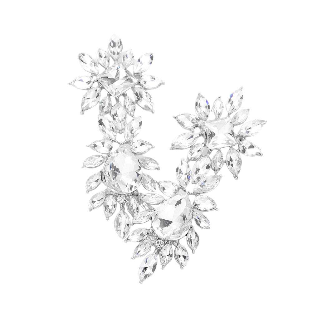 Square Teardrop Marquise Stone Cluster Evening Earrings - Madeline Love - Flyclothing LLC