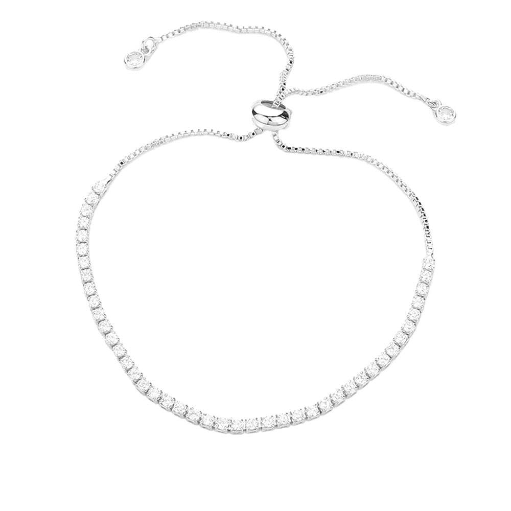 Stainless Steel CZ Stone Tennis Chain Pull Tie Adjustable Bracelet - Madeline Love - Flyclothing LLC