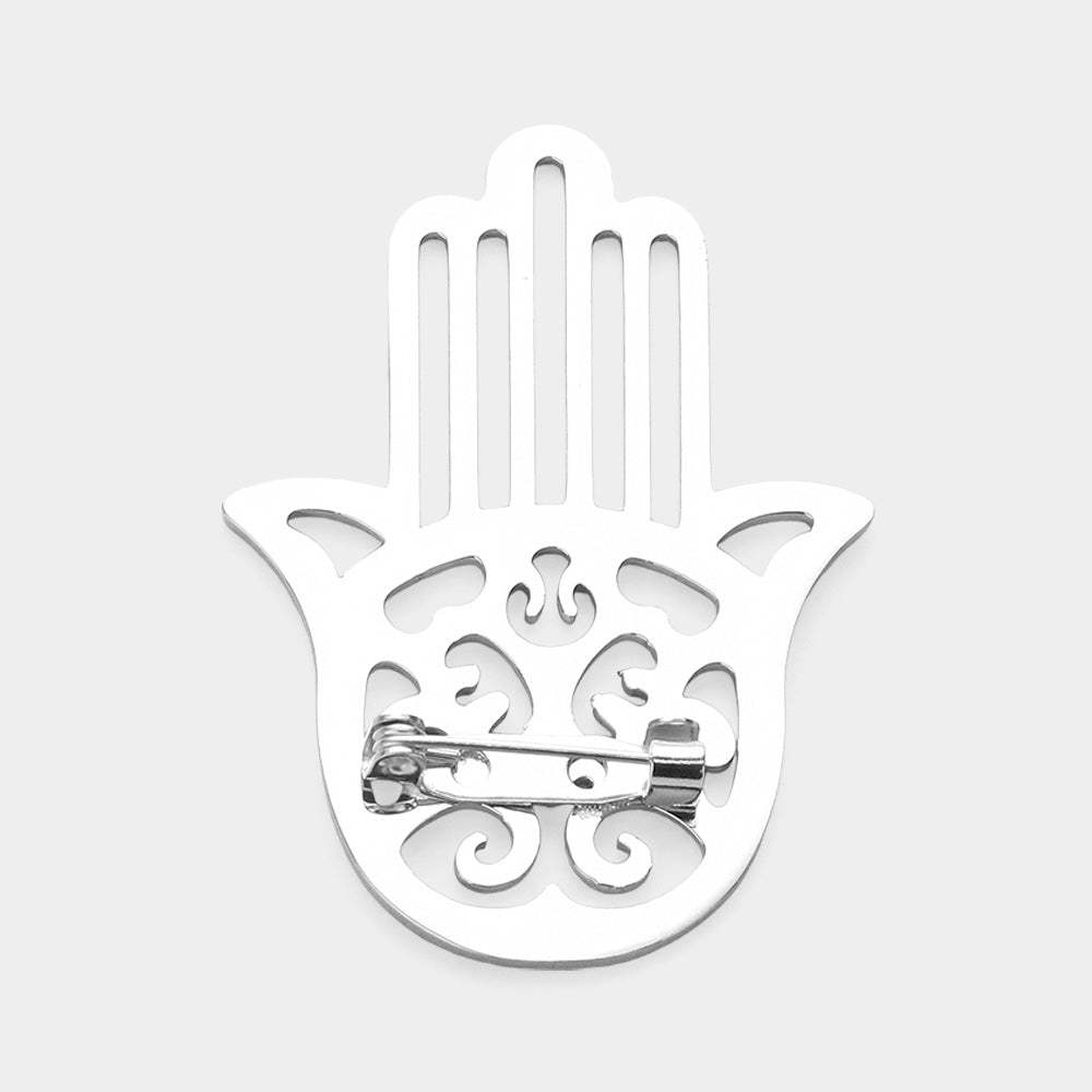 Stainless Steel Cutout Hamsa Hand Pin Brooch - Madeline Love - Flyclothing LLC